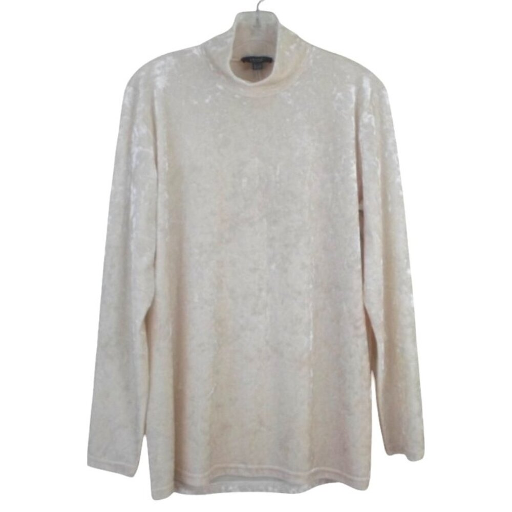 Lysse Melina Ivory Cream Crushed Velvet Mock Neck Long Sleeve Tunic Top